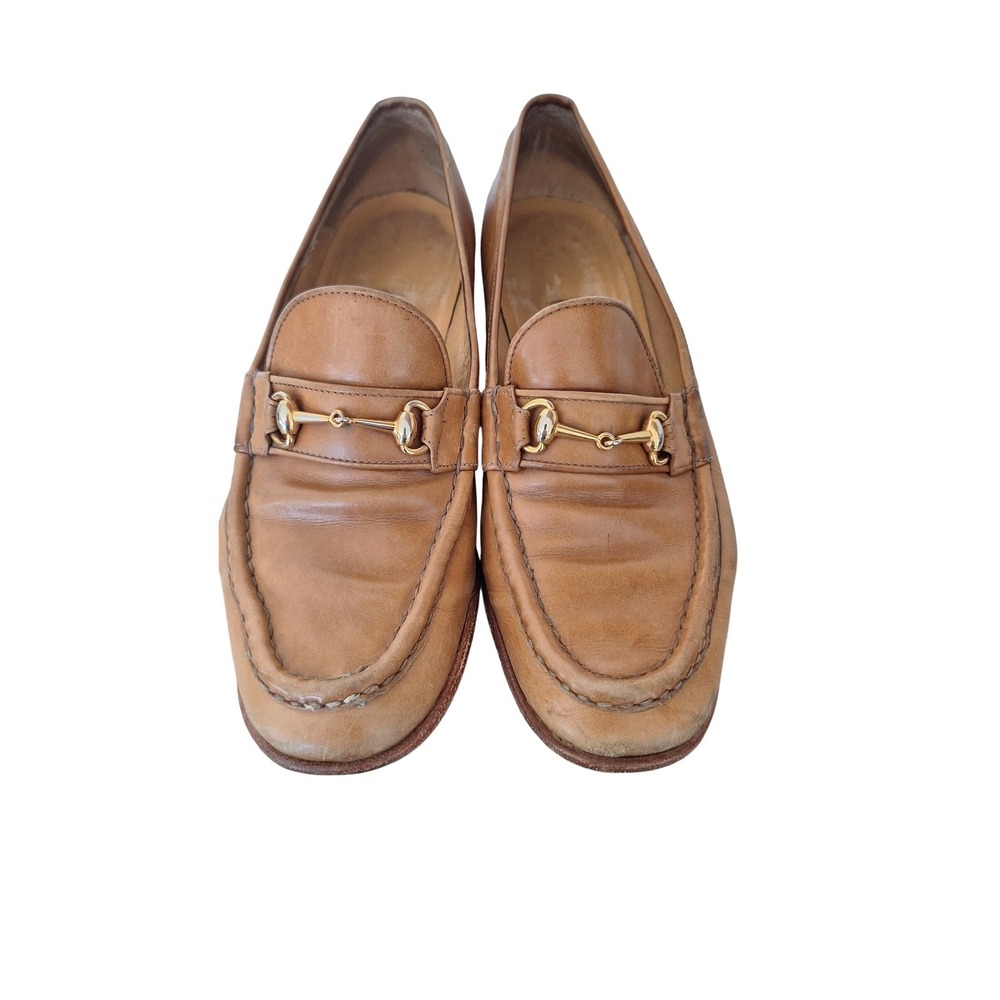Gucci Vintage Horsebit Loafers Tan Leather Gold Hardware Made in Italy 37 B